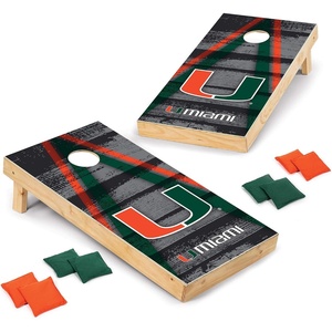 image:imageNCAA College 2 x 4 Wood Direct Print Tournament Cornhole Set by Wild Sports 8 Bean Bags Vintage Triange Design  Tailgate Outdoor BackyardMiami Hurricanes