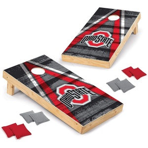 image:imageNCAA College 2 x 4 Wood Direct Print Tournament Cornhole Set by Wild Sports 8 Bean Bags Vintage Triange Design  Tailgate Outdoor BackyardOhio State Buckeyes