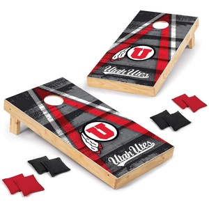 image:imageNCAA College 2 x 4 Wood Direct Print Tournament Cornhole Set by Wild Sports 8 Bean Bags Vintage Triange Design  Tailgate Outdoor BackyardUtah Utes